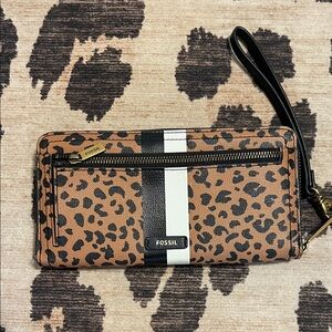 Fossil Animal Print Wallet with Black and White Accents